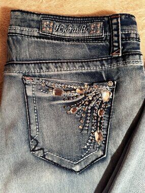 Hydraulic Embellished Jeans Womens Skinny Stretch Denim Bling Pocket Y2K